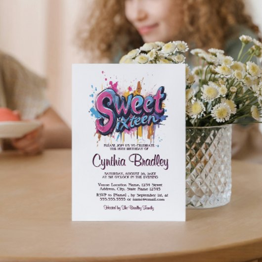 スイート16 バースデーパーティー 招待状 グラフィティスタイル