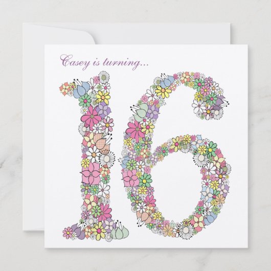 スイート16 バースデーパーティー 春の花開く ご招待 招待状 (正面)