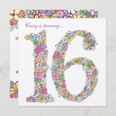 スイート16 バースデーパーティー 春の花開く ご招待 招待状 (正面/裏面)