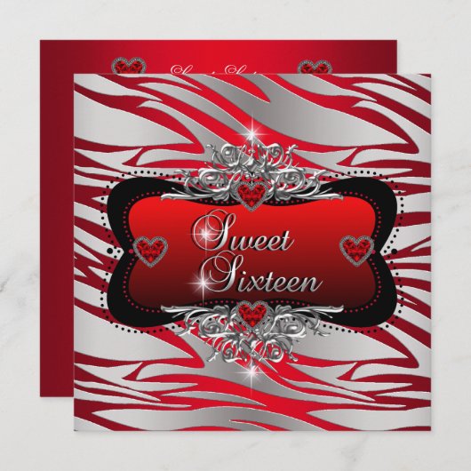 スイート16 バースデーパーティー 赤 招待状 (正面/裏面)