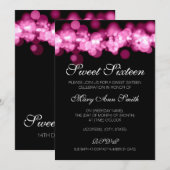 スイート16 バースデーパーティ ピンク ボケ ライト 招待状 (正面/裏面)