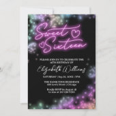 スイート16 バースデー カラフル ネオン グロー ダーク パーティー 招待状 (正面)