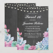 スイート16 バースデー パステル 多肉植物 ラスティック インビテ 招待状 (正面/裏面)
