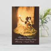 スイート16 バースデー パーティー イエロー ブラック ダマスク ゴールド 招待状 (スタンド正面)