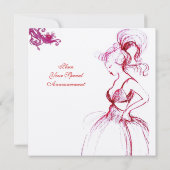 スイート16 バースデー パーティー モノグラム 赤いピンクのうずまき 招待状 (裏面)