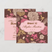 スイート16 バースデー ヴィンテージ フラワー ピンク ブラウン 招待状 (正面/裏面)