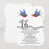 スイート16 バースデー 招待状 伝統的な 鳥の タトゥー デザイン (正面/裏面)