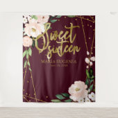 スイート16 バーズデイ ブルッシュ フラワール burgundy バックドロップ タペストリー (正面)