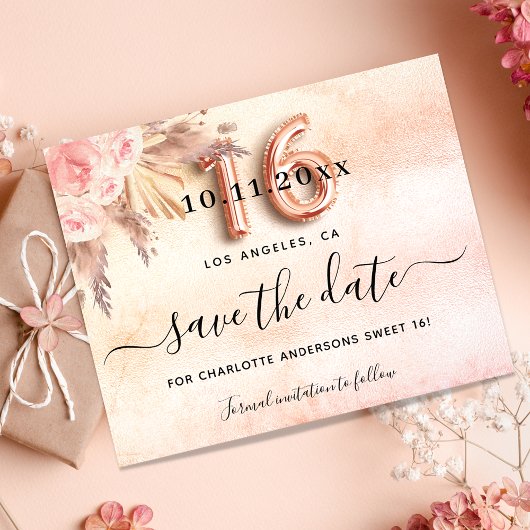スイート16 パンパス ローズ Save the Date 予算 チラシ
