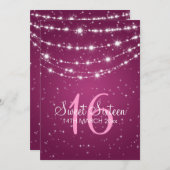 スイート16 パーティー スパークリング チェーン ピンク 招待状 (正面/裏面)