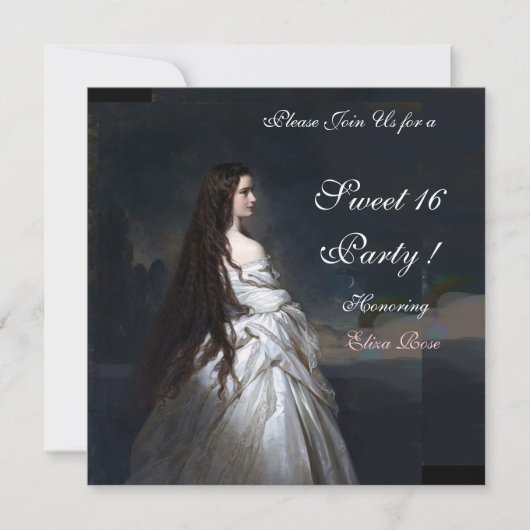スイート16 パーティー, レッド, ブラック アンド ホワイト ダマスク 招待状 (正面)