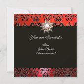 スイート16 パーティー, レッド, ブラック アンド ホワイト ダマスク 招待状 (裏面)