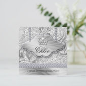 スイート16 パーティー 卒業 白 クラウン ジュエリー 葉 招待状 (スタンド正面)