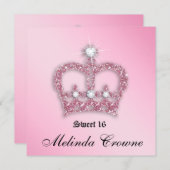 スイート16 パーティー 招待 ピンク プリンセス クラウン ティアラ 招待状 (正面/裏面)