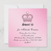 スイート16 パーティー 招待 ピンク プリンセス クラウン ティアラ 招待状 (裏面)