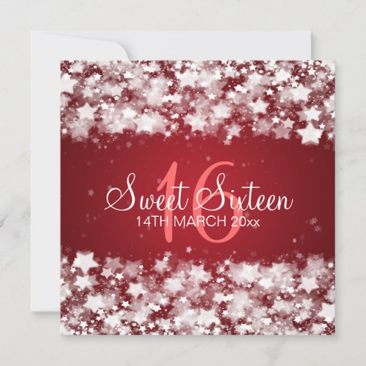 スイート16 パーティー 輝く星 赤 招待状 (正面)