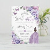 スイート16 パープル フラワープリンセス シルバー 誕生日 招待状 (スタンド正面)