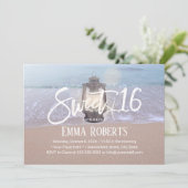 スイート16 ビーチスターフィッシュ＆ヴィンテージランタン 誕生日 招待状 (スタンド正面)