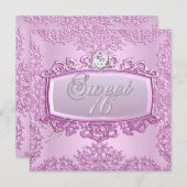 スイート16 ピンクのハート 招待状 (正面/裏面)