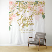 スイート16 ピンクの蝶の花の背景 タペストリー (インサイチュ)