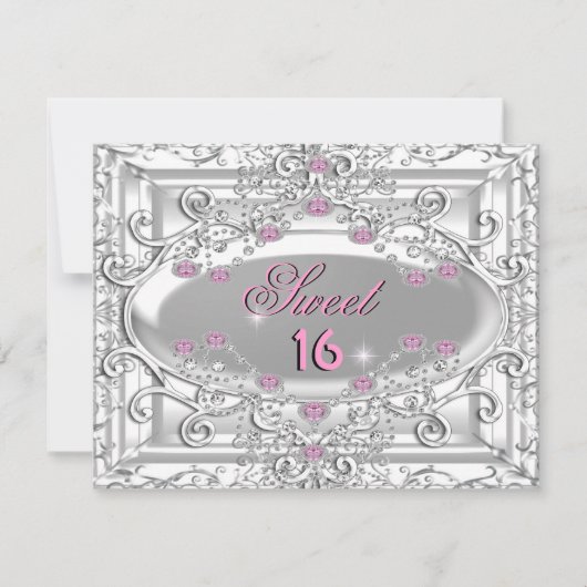 スイート16 ピンクダイヤモンド 16歳の誕生日パーティー 招待状 (正面)