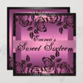 スイート16 ピンク エレガント ローズ バースデー インビテーション (正面/裏面)
