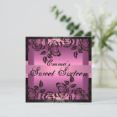 スイート16 ピンク エレガント ローズ バースデー インビテーション (スタンド正面)