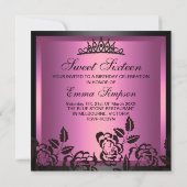 スイート16 ピンク エレガント ローズ バースデー インビテーション (裏面)