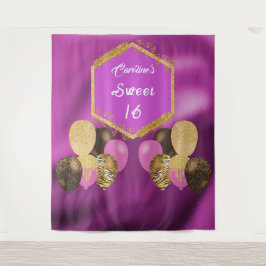 スイート16 ピンク グリッター & グリッター パーティー風船 タペストリー