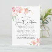 スイート16 ピンク フラワーズ ウォーターカラー 誕生日パーティー 招待状 (スタンド正面)