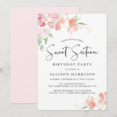 スイート16 ピンク フラワーズ ウォーターカラー 誕生日パーティー 招待状 (正面/裏面)