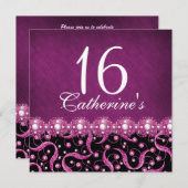 「スイート16」ピンク ブラック どんな年齢のお祝いでも 招待状 (正面/裏面)