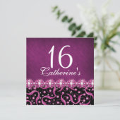 「スイート16」ピンク ブラック どんな年齢のお祝いでも 招待状 (スタンド正面)