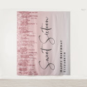 スイート16 ピンク ローズゴールド グリッター バースデーパーティー タペストリー (正面)