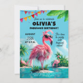 スイート16 フラミンゴ プールパーティー 誕生日バッシュ 招待状 (正面)