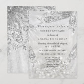 スイート16 ブライダルシャワー ロイヤルグレー シルバードレス 招待状 (正面/裏面)