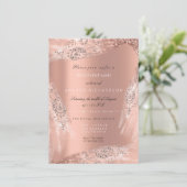 スイート16 ブライダル ドレス ローズ ピーチ ダイヤモンド グリッター 招待状 (スタンド正面)