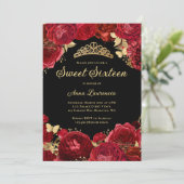スイート16 ブラック レッド ローズ フラワーズ 16歳の誕生日 招待状 (スタンド正面)