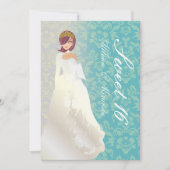 スイート16/プリンセス+ティール(緑がかった色)ダマスク 招待状 (正面)