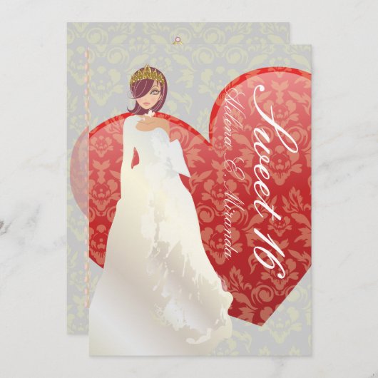 スイート16/プリンセス+ハートダマスク 招待状 (正面/裏面)