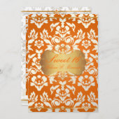 スイート16/プリンセス/パールダマスク/砕いたオレンジ 招待状 (正面/裏面)