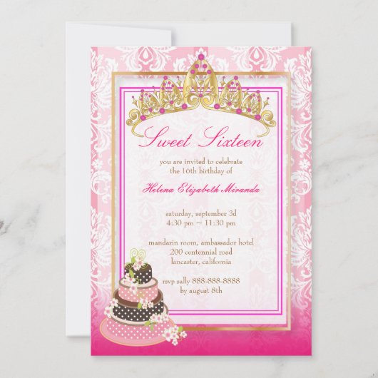 スイート16/プリンセス/4段ピンクチョコレートケーキ 招待状 (裏面)