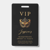 スイート16 マスカレード ブラックゴールド VIP 招待状 バッジ (正面)