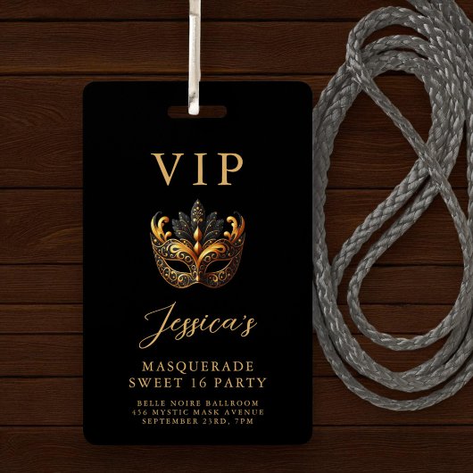 スイート16 マスカレード ブラックゴールド VIP 招待状 バッジ