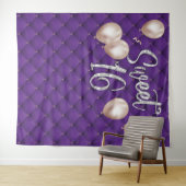 スイート16 モダン シルバー スクリプト ラグジュアリー パープル タフト タペストリー (インサイチュ(横))