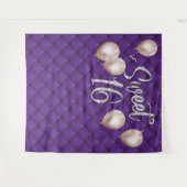 スイート16 モダン シルバー スクリプト ラグジュアリー パープル タフト タペストリー (正面(横))