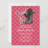 スイート16 ラグジュアリー ピンク キルティングカウガール 誕生日 招待状 (正面)
