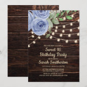 スイート16 ラスティック ウッド ストリング ライト ブルー フローラル 招待状 (正面/裏面)