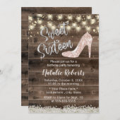 スイート16 ラスティック フラワー バーン ウッド モダン バースデー 招待状 (正面/裏面)