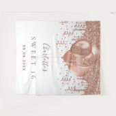 スイート16 ローズゴールド グリッター風船 モノグラム 16歳 タペストリー (正面(横))